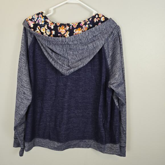 Vera Bradley Sz XL Oversized Blue Colorblock Cropped Pullover Hoodie Floral - Picture 6 of 9